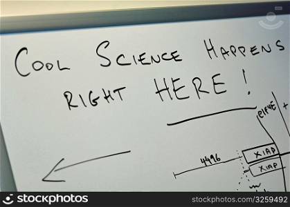 Cool science sign in research lab.