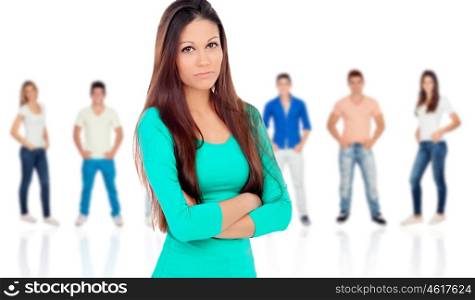 Cool teenager girl and people unfocused background