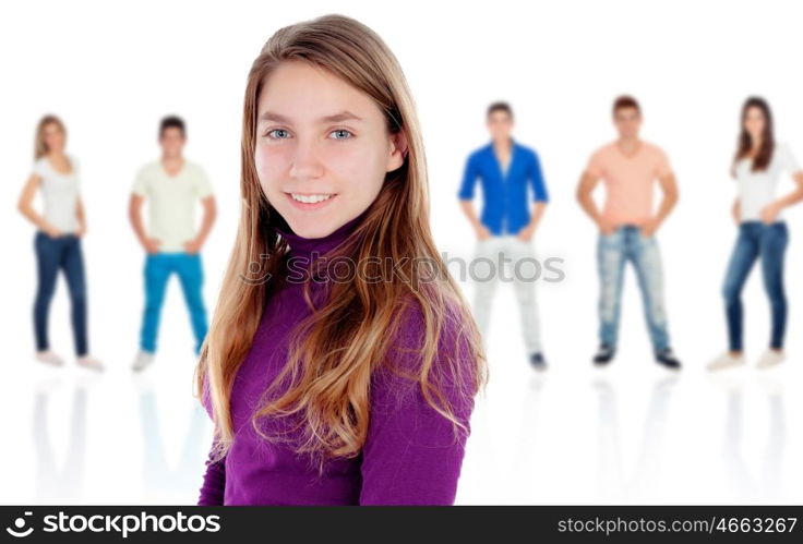 Cool teenager girl and people unfocused background