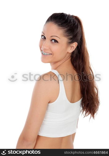 Cool young girl in underwear isolated on a white background
