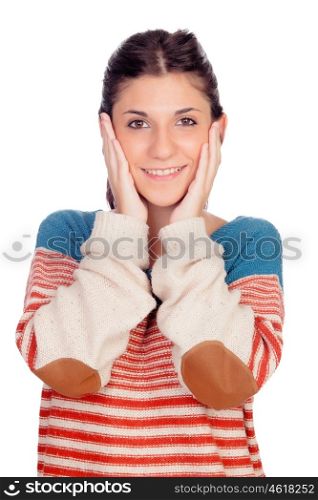 Cool young girl with a beautiful skin on the face isolated on a white background