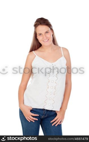 Cool young woman isolated on a white background