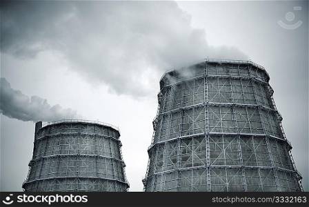 Cooling Towers at power station, special toned photo f/x,location Samara city,Russia