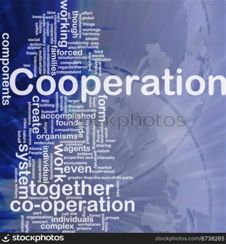 Cooperation background concept. Background concept wordcloud illustration of cooperation international