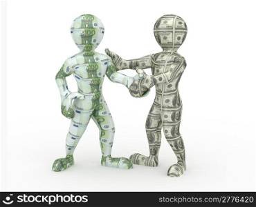 Cooperation euro and dollar. Conceptual image. 3d