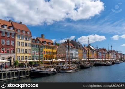 Copenhagen, Denmark - 13 June, 2021  view of the historic Nyhavn quarter in downtown Copenhagen