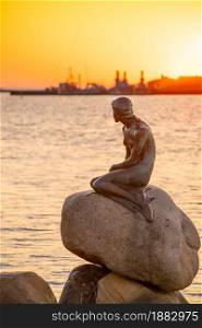 COPENHAGEN, DENMARK - MAY 14, 2018 : View of the Little mermaid(107 year old statue) a bronze statue by Edvard Eriksen, in Copenhagen, Denmark
