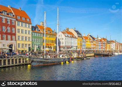 Copenhagen, Denmark - May 2, 2017: Nyhavn waterfront in Copenhagen city, Denmark.