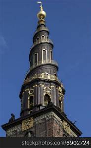 Copenhagen - Denmark. The Church of Our Saviour is a baroque church most famous for its helix spire with an external winding staircase that can be climbed to the top, giving extensive views over Copenhagen.