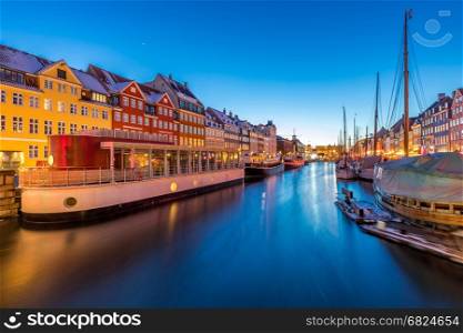 Copenhagen Nyhavn, New port of Copenhagen, sunset in Denmark