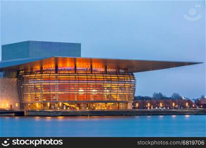 Copenhagen Opera House of Denmark at night twilight