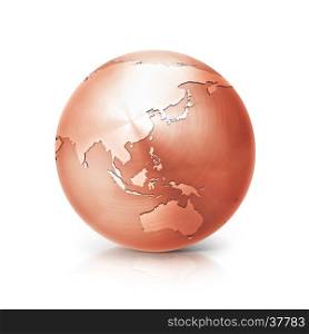 copper globe 3D illustration asia and australia map on white background
