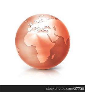 copper globe 3D illustration europe and africa map on white background