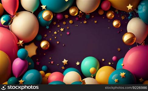 Copy space background with birthday decor. Wallpaper template created using generative AI. Copy space background with birthday decor. Wallpaper template created generative AI