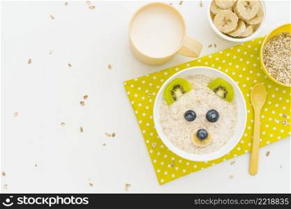 copy space milk oat flakes with fruits