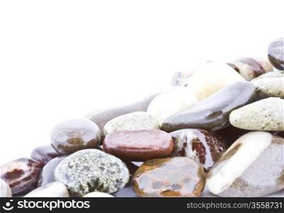 Copy space on wet pebble stones natural background.