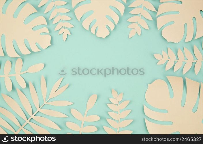 copy space tropical leaves paper cut style