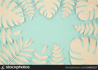 copy space tropical leaves paper cut style
