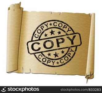 Copy stamp meaning duplicate or replicate a likeness. A photocopier in the office for paperwork and documents - 3d illustration. Copy Stamp Shows Duplicate Replicate Or Reproduce