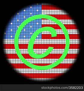 Copyright Icon on American Flag Checkered Background