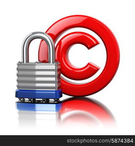 Copyright symbol with lock. Protection concept. 3d