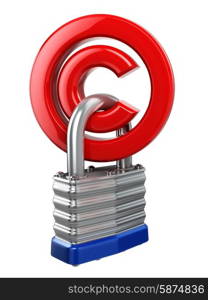 Copyright symbol with lock. Protection concept. 3d