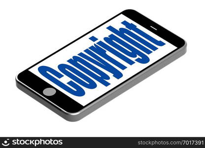 Copyright word on mobile phone, 3D rendering 