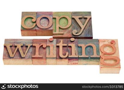 copywriting word in vintage wood letterpress printing blocks, isolated on white