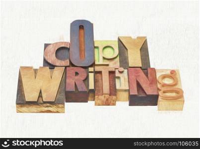 copywriting word - text in mixed letterpress wood type printing blocks, a photo with a digital painting effect applied
