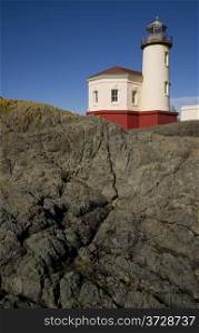 Coquille River Lighthouse Rocky Ocean Beach Landscape Nautical Beacon