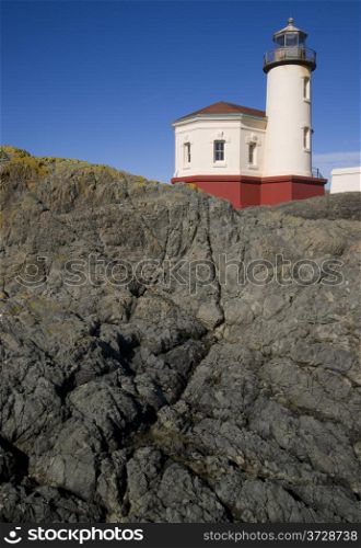 Coquille River Lighthouse Rocky Ocean Beach Landscape Nautical Beacon