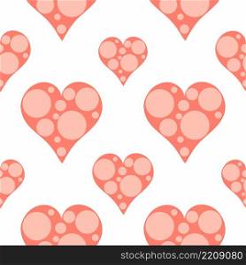 Coral hearts seamless romantic pattern. Background with beautiful valentines. Festive template for gift wrapping, paper, fabric and decor vector illustration. Coral hearts seamless romantic pattern