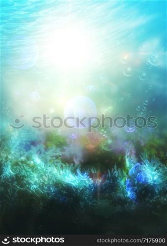 Corals or seaweed, abstract underwater background design.