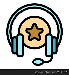 Cord audio headset icon. Outline cord audio headset vector icon color flat isolated. Cord audio headset icon color outline vector