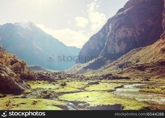 Cordillera. Beautiful mountains landscapes in Cordillera Huayhuash, Peru, South America