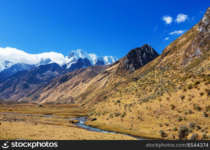 Cordillera. Beautiful mountains landscapes in Cordillera Huayhuash, Peru, South America