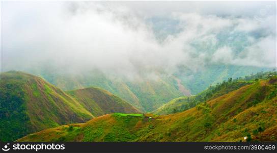 Cordillera Mountains in the foggy day. Luzon island, Philippines