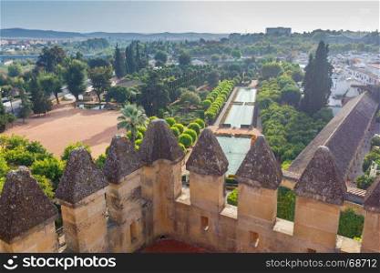Cordoba. Aerial view of the city.. A view from the air to the city and the tiled roofs of houses from the Alcazar. Andalusia. Spain. Cordoba.