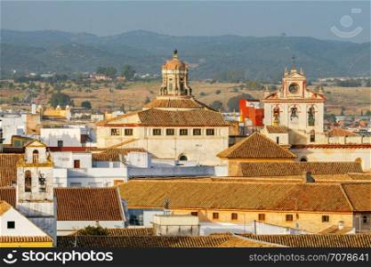 Cordoba. Aerial view of the city.. A view from the air to the city and the tiled roofs of houses from the Alcazar. Andalusia. Spain. Cordoba.