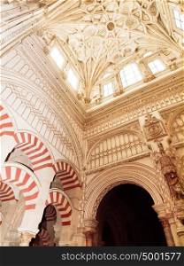 Cordoba mosque cathedral. Interior view. UNESCO World Heritage Site.