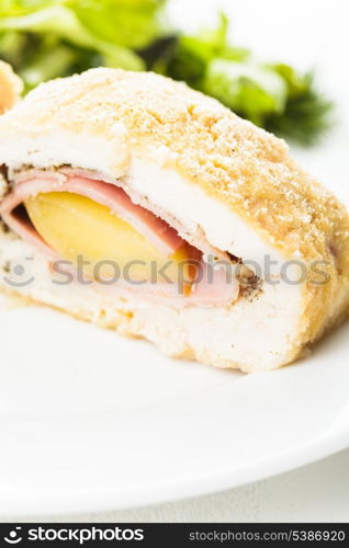 Cordon bleu - chicken cutlet stuffed with ham and cheese