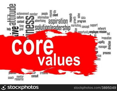 Core values word cloud image with hi-res rendered artwork that could be used for any graphic design.. Core values word cloud with red banner