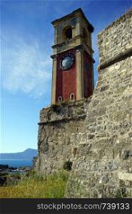 CORFU, GREECE - CIRCA MAY 2019 Clock tower in Old fortress