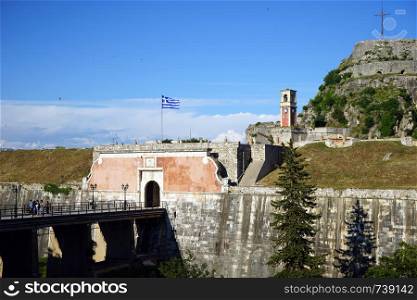 CORFU, GREECE - CIRCA MAY 2019 Entrance of old fortress