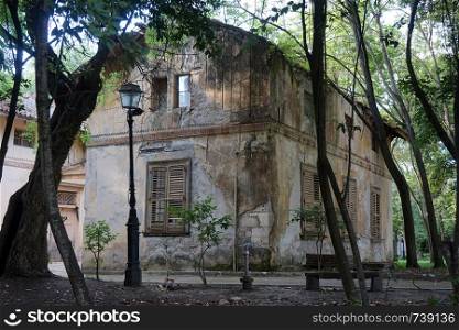 CORFU, GREECE - CIRCA MAY 2019 Old housein the park near Mon Repos palace