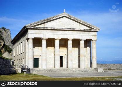 CORFU, GREECE - CIRCA MAY 2019 Saint George Temple in Old fortress