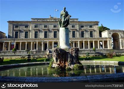 CORFU, GREECE - CIRCA MAY 2019 Statue of British High Commissioner Guilford in the Boschetto Park