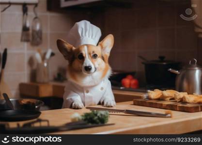 Corgi dog chef cooking. Cook food. Generate Ai. Corgi dog chef cooking. Generate Ai