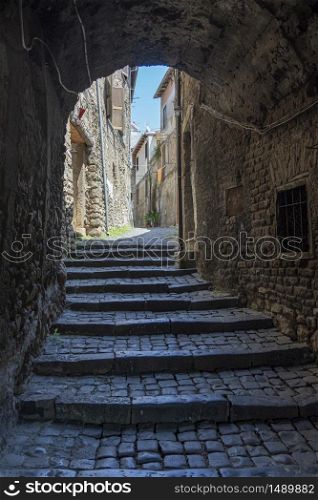 Cori, Latina, Lazio, Italy: typical covered alley in the historic town