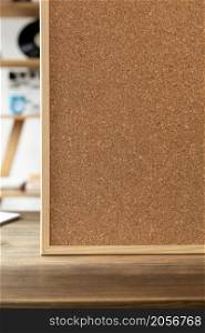 Cork board frame background at table in office. Student home place